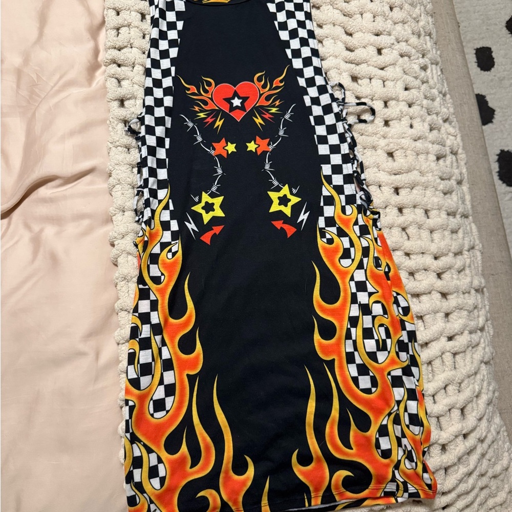 Jaded London Festival Lace Up Mini Dress In Flame Print